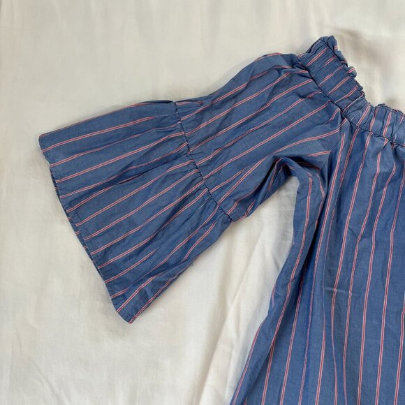 Abercrombie Blue Pink Stripe Off Shoulder Boho Stripe 1/2 Sleeve Shirt | Size s - Picture 2 of 6
